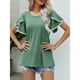thumbnail image 3 of Camisa de manga corta con cuello redondo, ribete de encaje, manga de pétalo, camisa de encaje con manga de pétalo, blusa de cuello redondo con manga de pétalo, acabado de lujo, 3 of 6