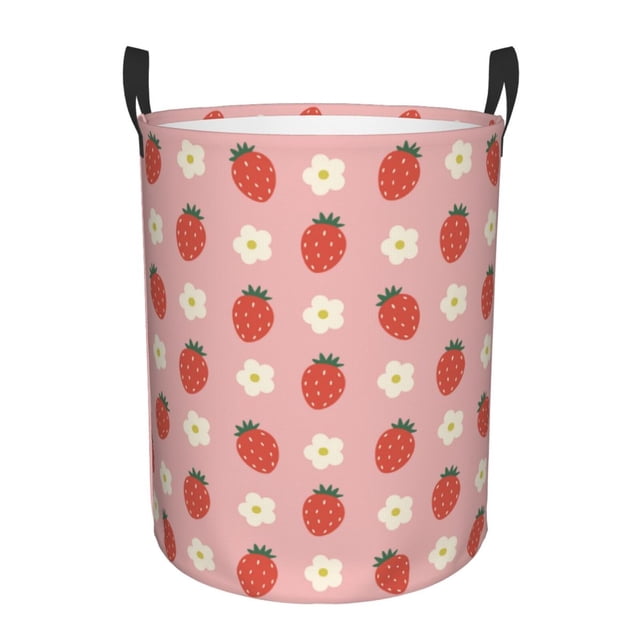 Fotbe Strawberry Cesto de Ropa con Asas, Cesto Impermeable de Gran Capacidad, Bolsa de Lavado para Dormitorio, Cesto de Ropa con Ruedas y Asas-Medium