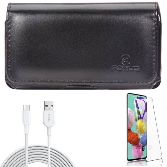Screen Protector w Case Belt Clip w 6ft USB-C Cable for Samsung Galaxy S20 - Tempered Glass [Fingerprint Unlock], Leather Swivel, Type-C Fast Charger B4X fits Samsung Galaxy S20 Model