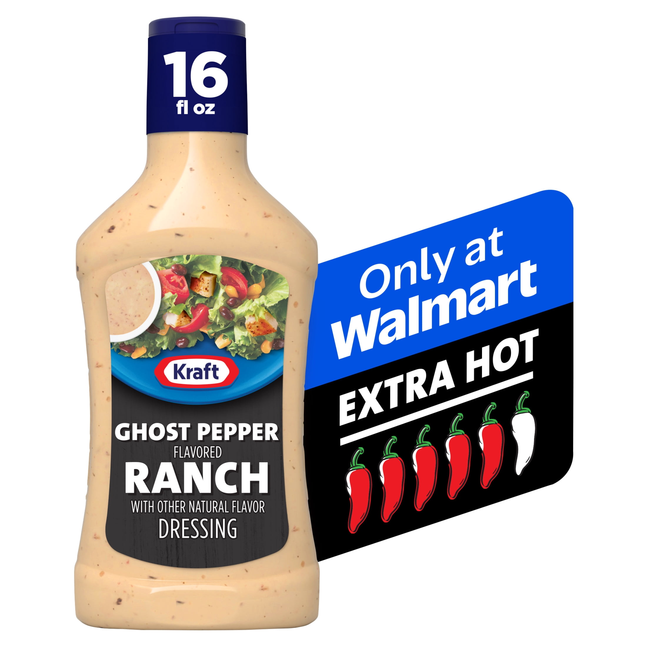 (4 pack) Kraft Ghost Pepper Flavored Ranch Dressing, 16 fl oz Bottle