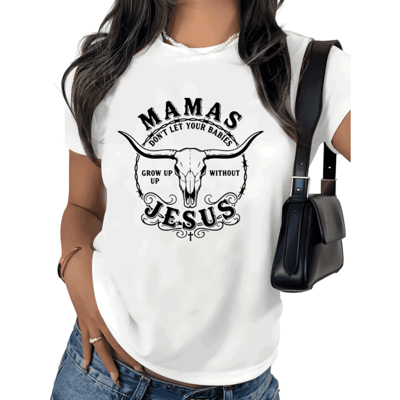 White S-5XL Western Mama Jesus Tshirt Pattern Tees Christian Southern Mom Gift Fashion Tops