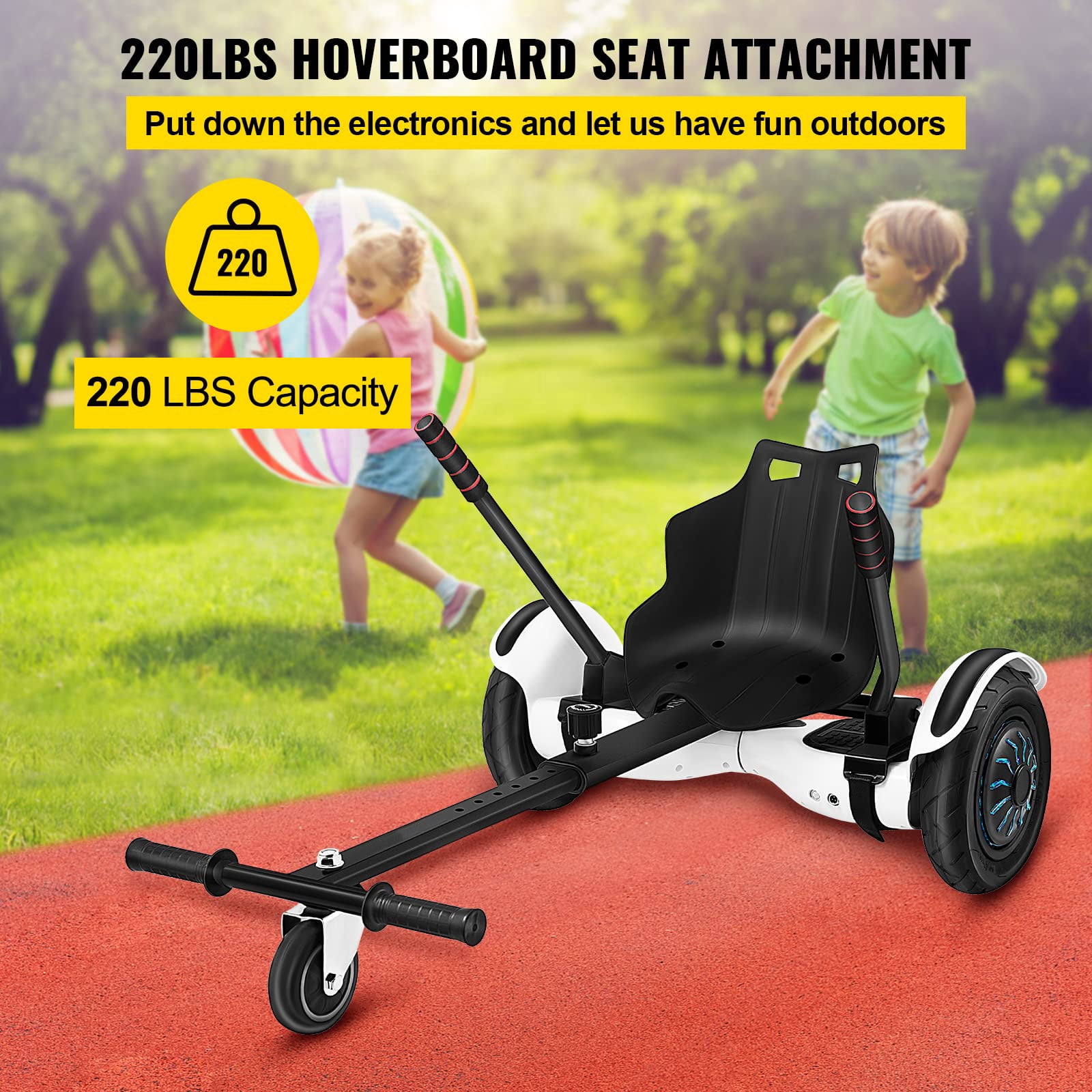 KFFKFF Hoverboard Kart Seat Attachment, Compatible with 6.5'', 8'', 10'' Models, Adjustable Frame for Children and Adults