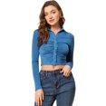 thumbnail image 1 of INSPIRE CHIC Blusa De Punto Elástico Con Parte Delantera Fruncida Y Cuello Plano Para Mujer Azul S, 1 of 5