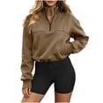 thumbnail image 2 of Neewe Women's Classic Plain Long Sleeve Casual Drawstring Sweatshirt Solid Color Pullover Shirt Top with Pocket, 2 of 8