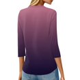 thumbnail image 4 of WTOBBY Women's Casual V-Neck Printed T-Shirt Tops with 3/4 Sleeve, Button Down Cardigan Style Tee, Fashion Gradient Print Blouse for Versatile Wear,Purple M, 4 of 5