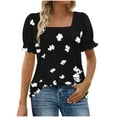 thumbnail image 2 of Weiqiqre Going Out Tops for Women Puff Short Sleeve V Neck T Shirts Dressy Casual Spring Blouses for Women, 2 of 5