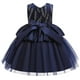 thumbnail image 4 of Vestido Para Niñas, Ropa Para Niñas Pequeñas, Color Sólido, Bordado De Hojas, Hilo De Red, Lazo, Fiesta De Cumpleaños, Vestido De Flores, Vestidos Para Niños, Azul Marino Odeerbi  LM103-8820, 4 of 9