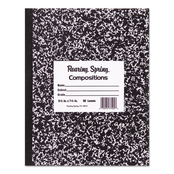 Libro de composición Roaring Spring, cubierta de mármol, regla ancha, 48 págs.