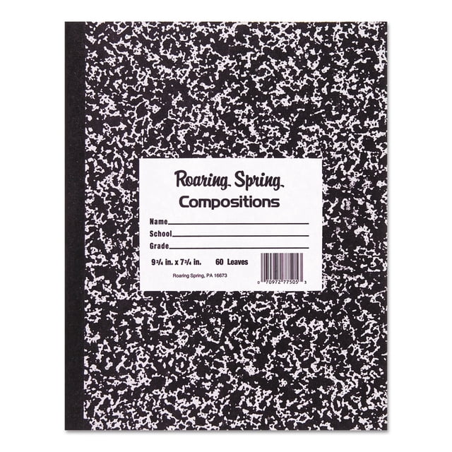 Libro de composición Roaring Spring, cubierta de mármol, regla ancha, 48 págs.