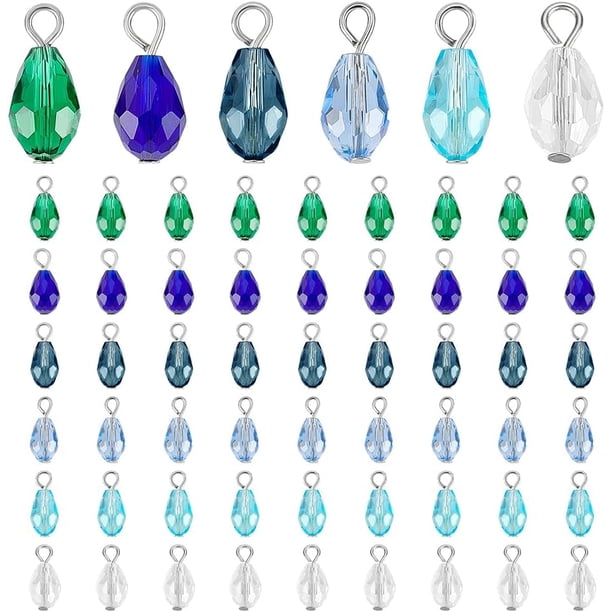 60 dijes de lágrima facetados de la serie azul, 6 colores, 16 mm, colgantes de cristal transparente, dijes colgantes de lágrima.