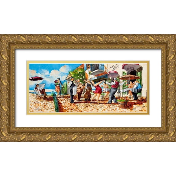 West, Ronald 32x16 Gold Ornate Wood Framed with Double Matting Museum Art Print Titled - Tango At Cafe da Vinci