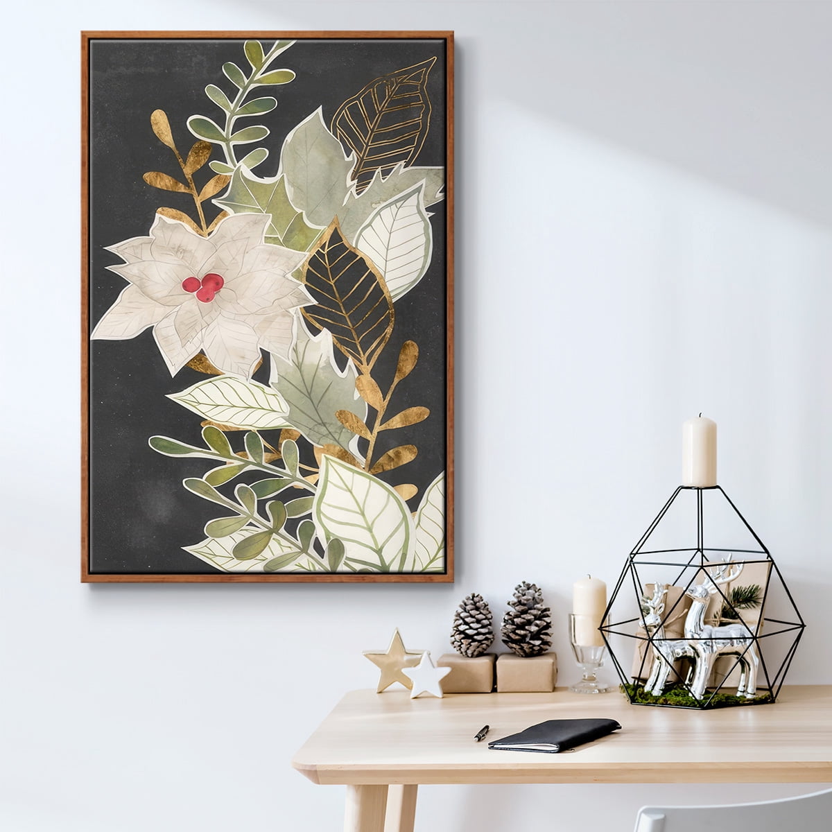 Gilded Christmas Collection B - Framed Gallery Wrapped Holiday Canvas - 25 x 37 - Rosewood Frame