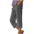 thumbnail image 5 of LAJPXKHY Capri Pants for Women Cotton Linen Summer Lightweight Thin Casual Elastic Drawstring Waist Straight Leg Capris with Pockets, 5 of 5