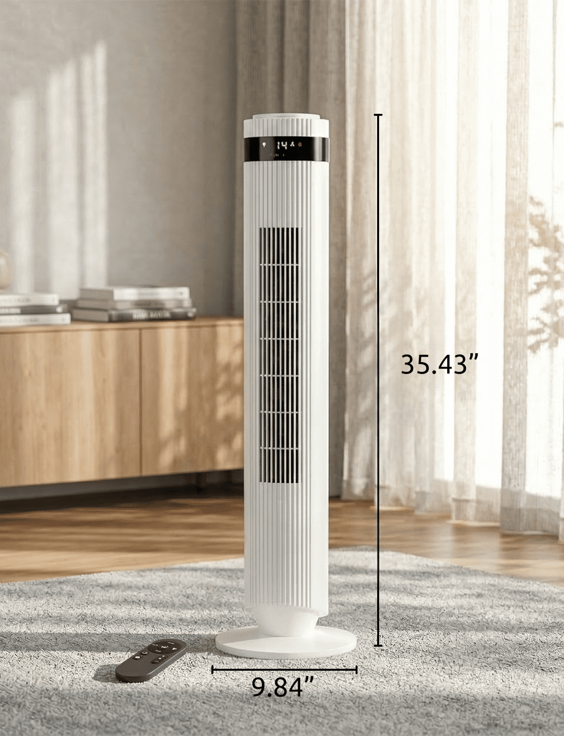 35" Bladeless Tower Fan - Ultra-Quiet 28dB for Bedroom Sleep 25 ft/s High Velocity Cooling w/ Remote 64° Wide Oscillation, 12H Timer, 5 Speeds, 4 Modes LED Display Standing Floor Fan - White
