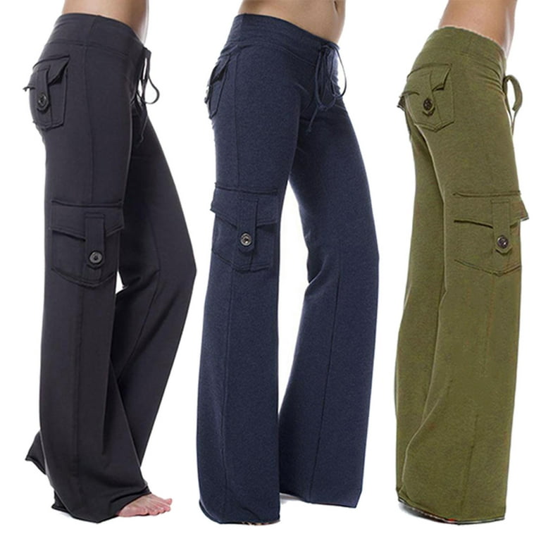 Cargo Pants Women, Women's High Waist Casual Workout Wide Leg Pants with  Pockets Button Stretch Leggings Gym Sweatpants Clearance Items Under 10  Dollars Liquidation Sale #2 