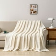 thumbnail image 2 of Striped Plush Faux Fur Throw Blanket, 620GSM Super Soft Fuzzy Blanket Warm Thick Cozy Throws Milky Fluffy Blankets for Sofa Couch Bed Living Room, 54x72 inches, Ivory White, 2 of 5