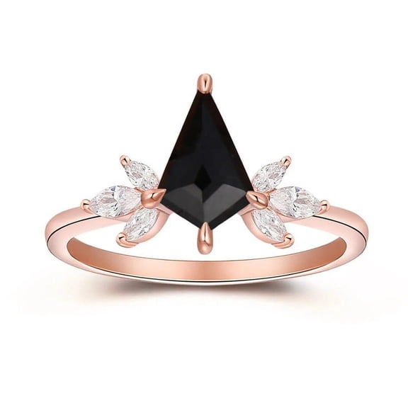 Kite and Marquise Cut Natural Black Onyx & Moissanite Solitaire Engagement Ring in 925 Sterling Silver - Bold, Elegant, and Timeless Symbol of Love