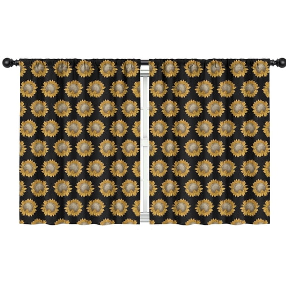 Blackout Kids Curtains,Black Yellow Sunflower Pattern Childrens Insulated Curtains Set Of 2,Bedroom Essentials,Toddler Room Decor 42"x54"