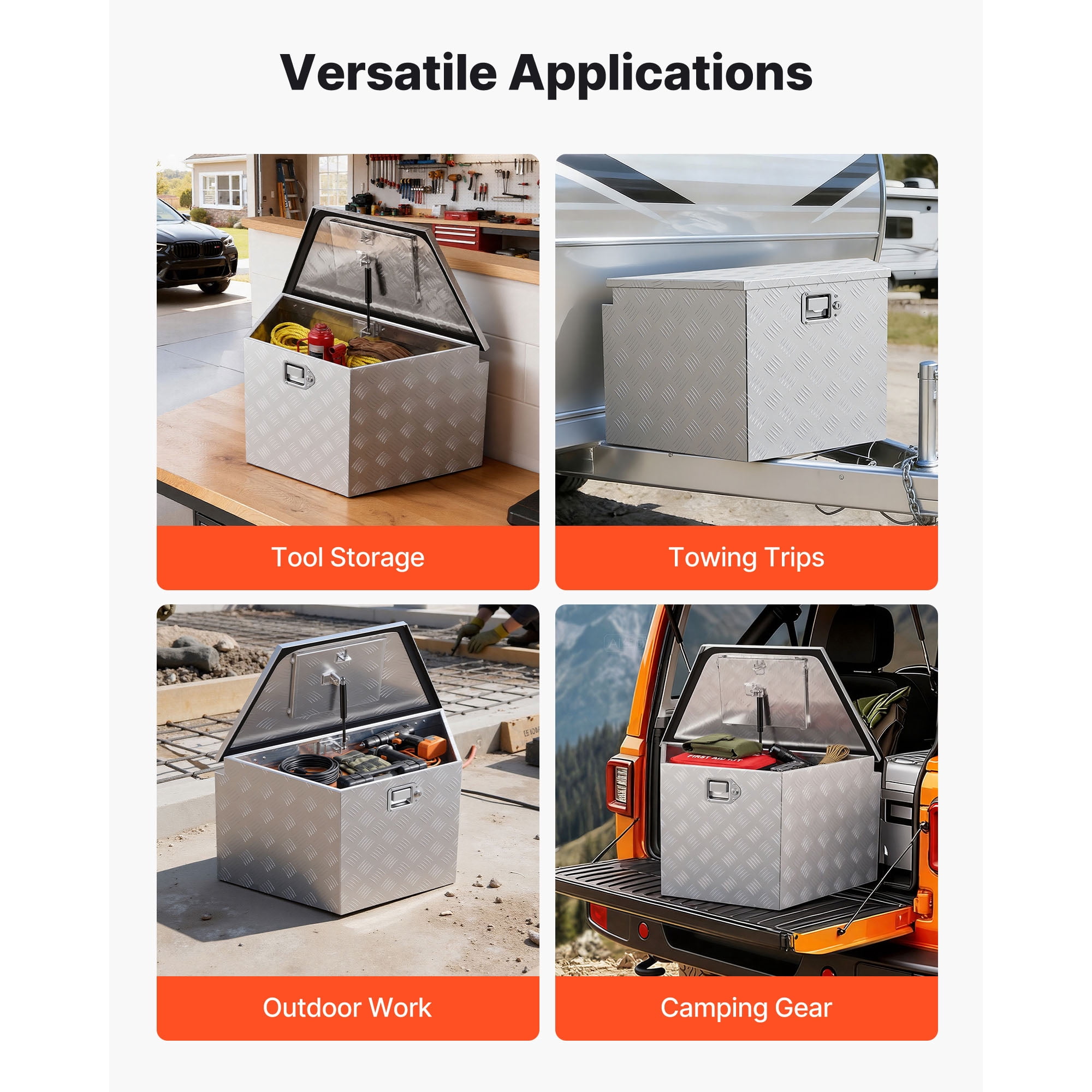 KFFKFF Aluminum Trailer Tongue Tool Box, 29" x 16.1" x 18" Storage Organizer with Lock & Keys, Durable Utility Chest for Truck Bed, RV, SUV, and Off-Road Vehicles, Silver