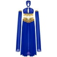 thumbnail image 3 of iixpin Womens Belly Dance Sets Shiny Sequins Hem Crop Top with Side Slit Chiffon Skirt and Arm Sleeves Blue M, 3 of 7