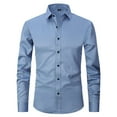 thumbnail image 2 of Domuza Mens Dress Shirts Long Sleeve Stretch Slim Fit Button Up Shirts Trendy Casual Business Solid Color Blouse Sky Blue XXL, 2 of 9