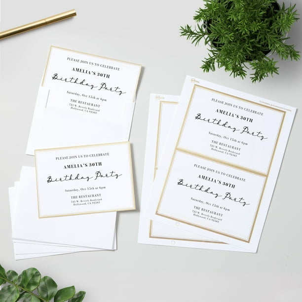 Avery Matte White Invitation Cards with Metallic Gold Borders, 5" x 7