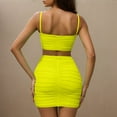 thumbnail image 4 of Women 2 Piece Summer Solid Matching Skirt Set, Spaghetti Strap Ruched Crop Cami Top High Waist Bodycon Mini Skirt Casual Tracksuit Yellow M(M), 4 of 9