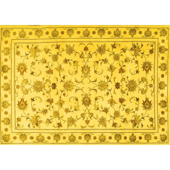 Ahgly Company Machine Washable Indoor Rectangle Persian Yellow Traditional Area Rugs, 5' x 7'