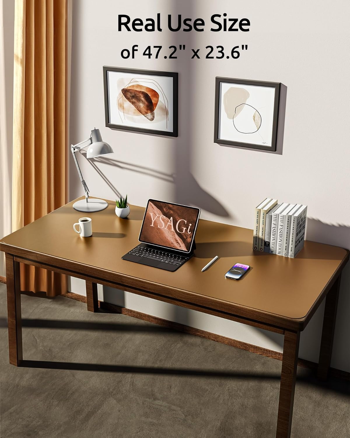 Leather Desk Pad Protector, Office Desk Mat, Large Mouse Pad, Non-Slip PU Leather Desk Blotter, Laptop Desk Pad, Waterproof Desk Writing Pad for Office and Home (Bronze, 47.2" x 23.6")