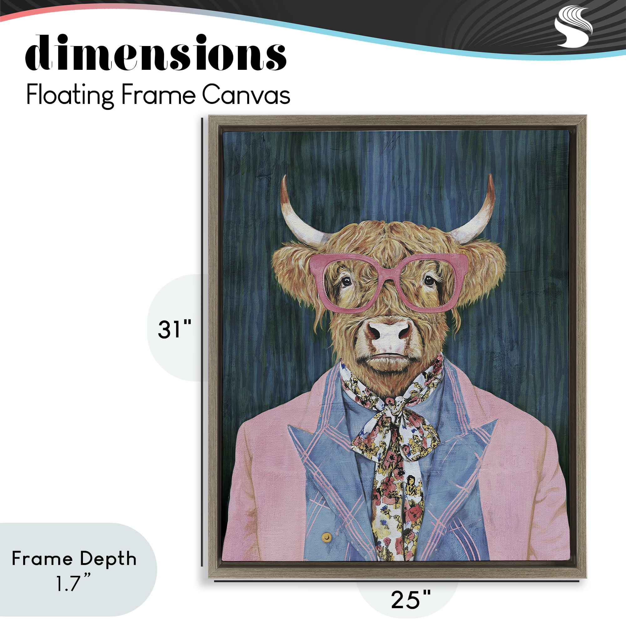 Stupell Industries Gentle Bull Portrait Brown Framed Floater Canvas Wall Art, design by Svetlana Aleynikova