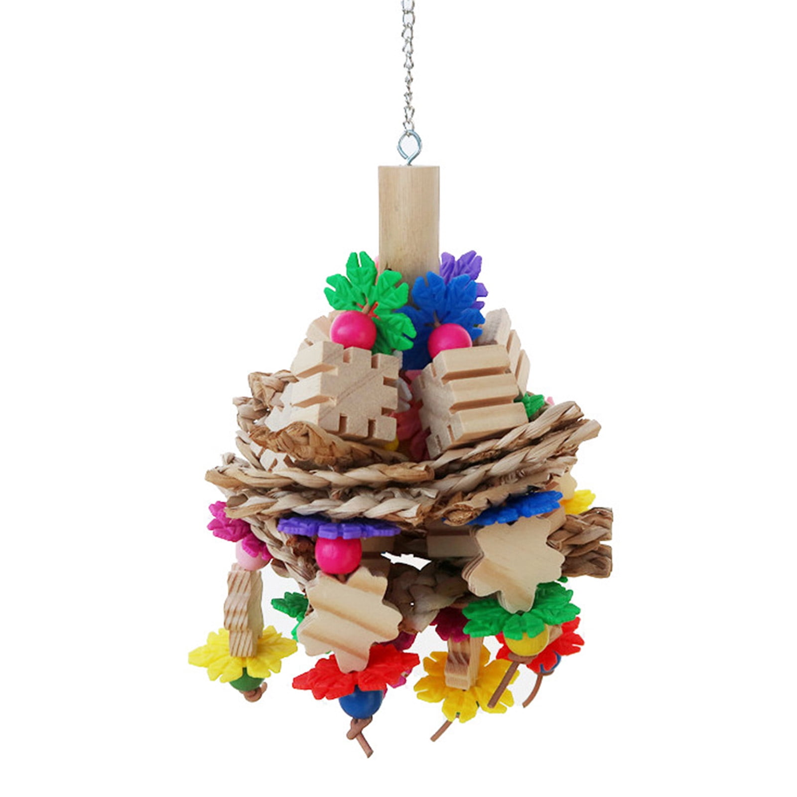 ZENTREE Parrot Toy Natural Wood Blocks Beads Corn Husks for Mini Macaw