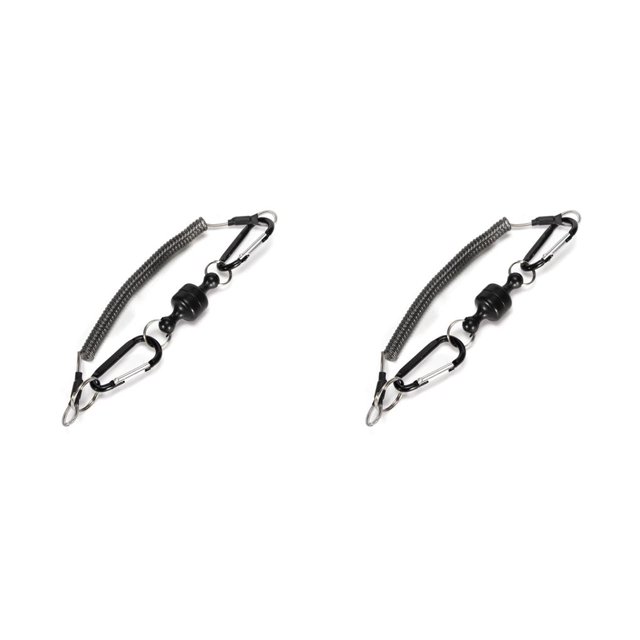 Toystoory Clips de pesca, soporte de red con cordón de bobina, multiusos, portátil, senderismo, escalada, mosquetón, aparejo, llavero, hebilla Negro 2piezas