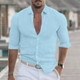 thumbnail image 2 of UVEASISHA 90 Percent Off Clearance Sale Mens Cotton Linen Casual Button Down Shirt Regular Fit Roll Up Long Sleeve Beach Shirts Lightiweight Breathable Office Work Shirt Sky Blue L, 2 of 7