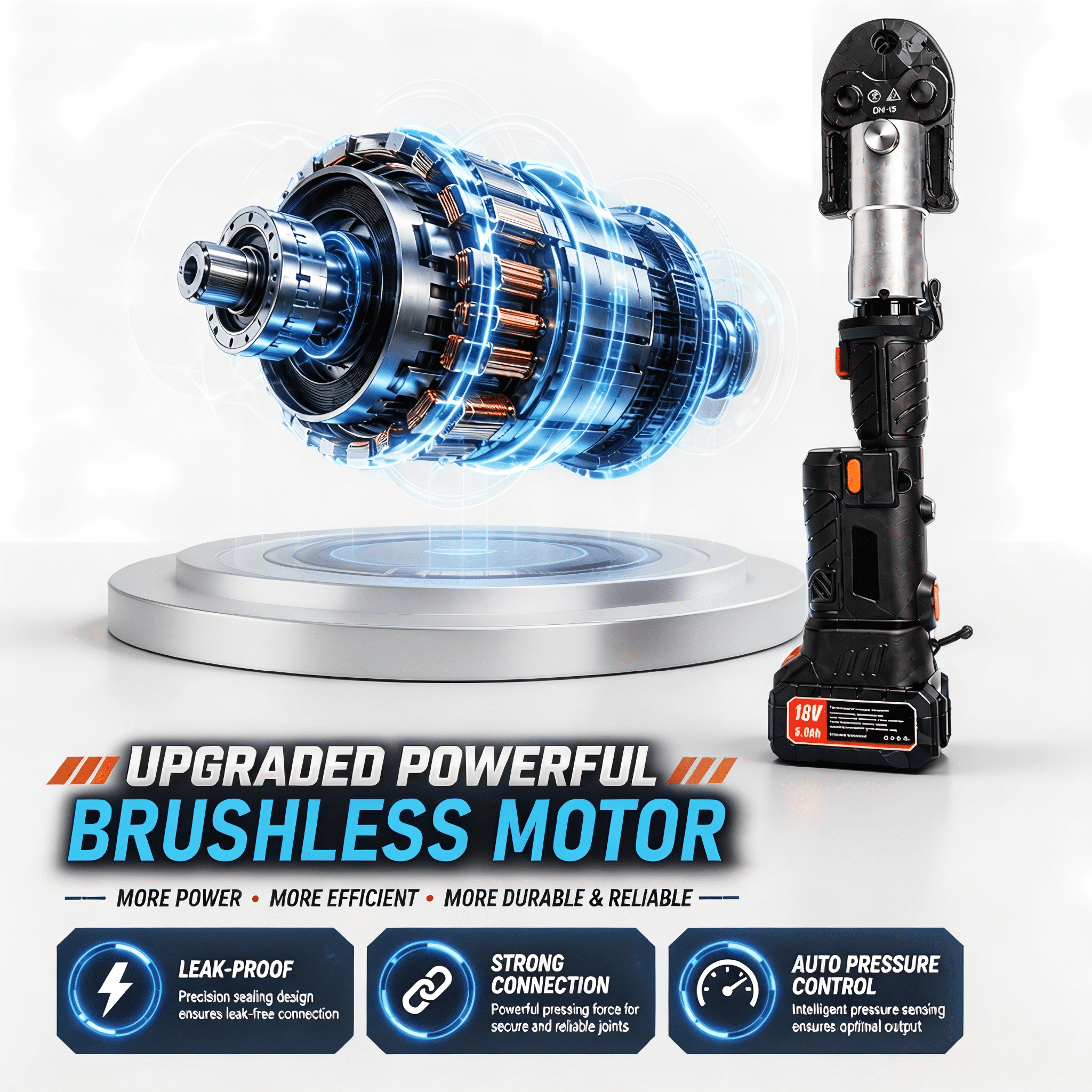 18V Electric Press Tool Kit,24 KN Pipe Crimping Tool with 3 Press Jaws,Pipe Connection Machine for Copper PEX Stainless Steel Pipes