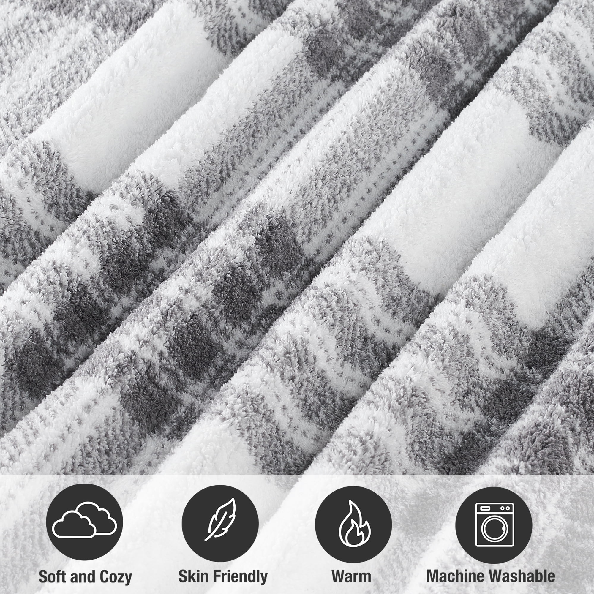 CBCHome Reversible Soft Sherpa Throw Blanket - Cute and Cozy Thick Throw for Couch, Warm Gifts for Women (Grey Plaid, 50" x60")