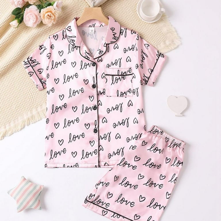 URMAGIC Toddler Baby Girl Satin Pajamas Set Short Sleeve Button