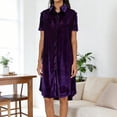 thumbnail image 2 of Feancey Velvet Shirt Dress for Women Lapel Button Down Short Sleeve Midi Dresses Summer Casual Loose Velour Dress Solid Color House Dresses Purple L, 2 of 7