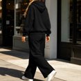 thumbnail image 6 of Women 2 Piece Outfits Long Sleeve Cropped Hoodie Sweatshirt High Waist Wide Leg Pants Casual Loose Sweatsuit Set for Daily Workout Jogging Streetwear Black S, 6 of 8