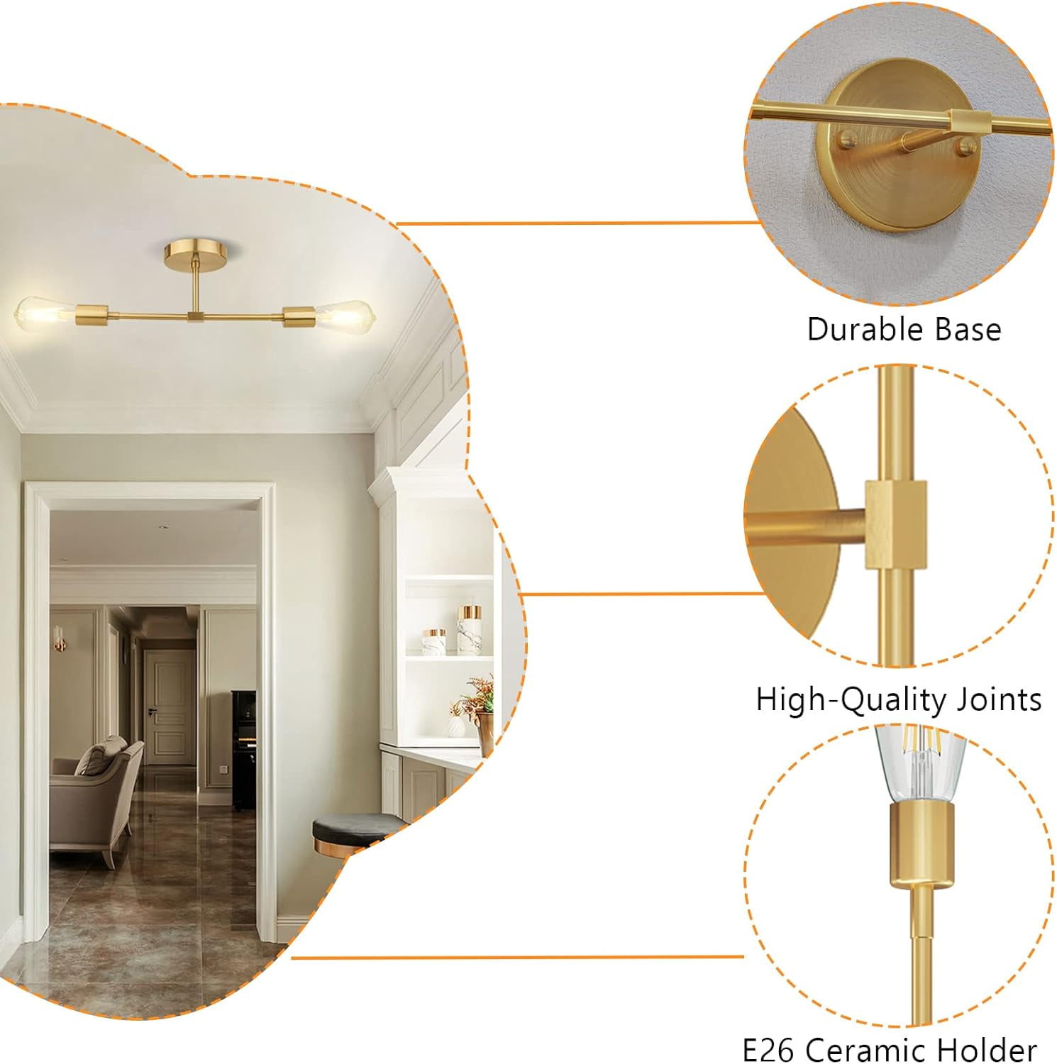 2-Light Gold Bathroom Vanity Lights Bathroom Lighting Fixtures over Mirror for Bedroom Living Room Kitchen