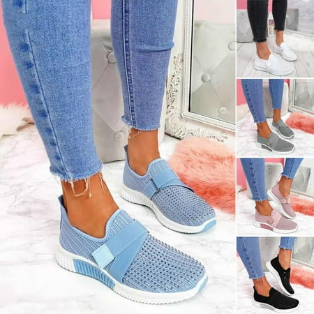 

Spring Hook-and-loop Sneakers Women Casual Breathable Mesh Slip-on Sneaker Walking Sports Shoes Red 39