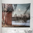thumbnail image 1 of Country Tapestry, Moonlight House Trees Winter Season View Barren Nature Themed Composition, Fabric Wall Hanging Decor for Bedroom Living Room Dorm, 5 Sizes, Brown and Beige, by Ambesonne, 1 of 1