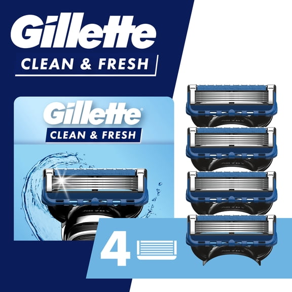 Gillette Mens Razor Refills, Clean & Fresh, 4 Blade Refills