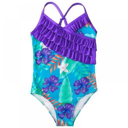 

SYNPOS Girls One Piece Swimsuits Hawaiian Ruffle Beach Bathing Suit 4-12 Years
