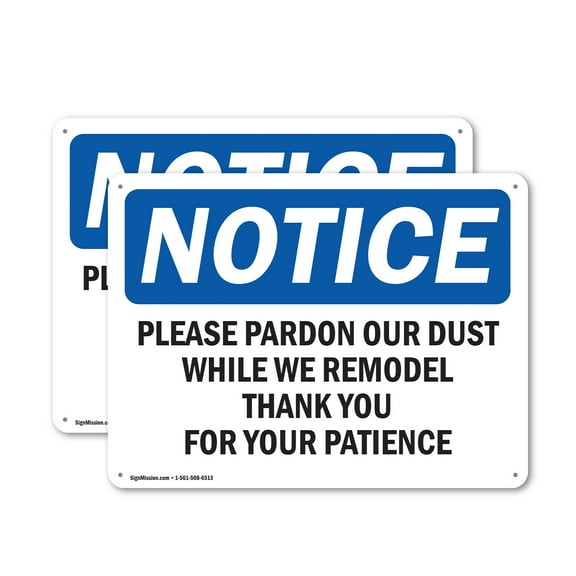 (2 Pack) Please Pardon Our Dust While We Remodel OSHA Notice Sign 14 Inch X 10 Inch Indoor / Outdoor Rust-Free Aluminum Metal Signs for Workplace, Workshop, and Construction Site, Made