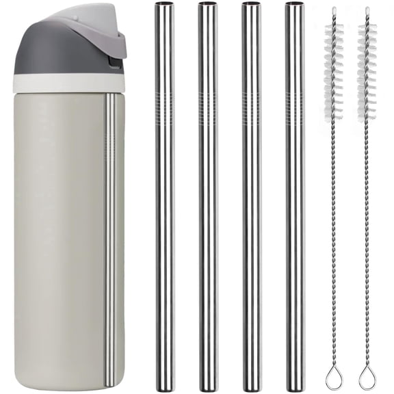 4 PCS Reusable Stainless Steel Replacement Straws for Owala 24 oz 32 oz Water Bottles with 2 Cleaning Brushes
