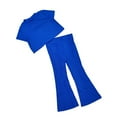 thumbnail image 1 of Ropa Para Niñas Bebés Traje Para Niños Pequeños Nuevo Estilo Para Niños Moda Casual Color Sólido Camiseta Pantalones Acampanados Pantalones Traje De Manga Corta Azul Odeerbi  LM103-7865, 1 of 9