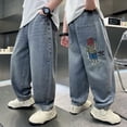 thumbnail image 2 of LRen Boys Jeans Size 6 High Waisted Pull On Baggy Demin Jeans Comfy Solid Color Jogger Streetwear Pants Girls Back To School Clothes, 2 of 6