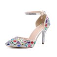 thumbnail image 3 of XIHAHA-Sandalias de tacón alto para mujer, zapatos de fiesta de Color, diseño Floral, con diamantes completos, 3 of 5