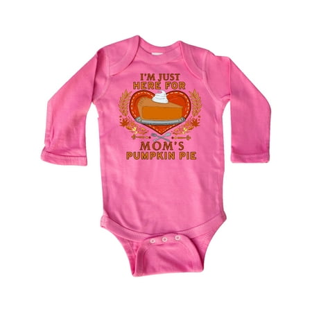 

Inktastic I m Just Here for Mom s Pumpkin Pie with Heart and Leaves Gift Baby Boy or Baby Girl Long Sleeve Bodysuit