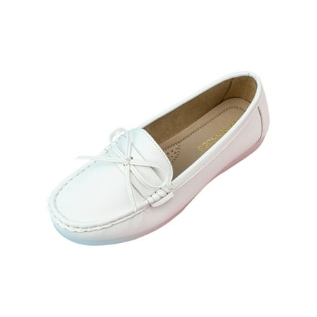 

Daeful Women Flats Bowknot Boat Shoes Comfort Loafers Classic Slip On Moccasins Womens Lightweight White 7